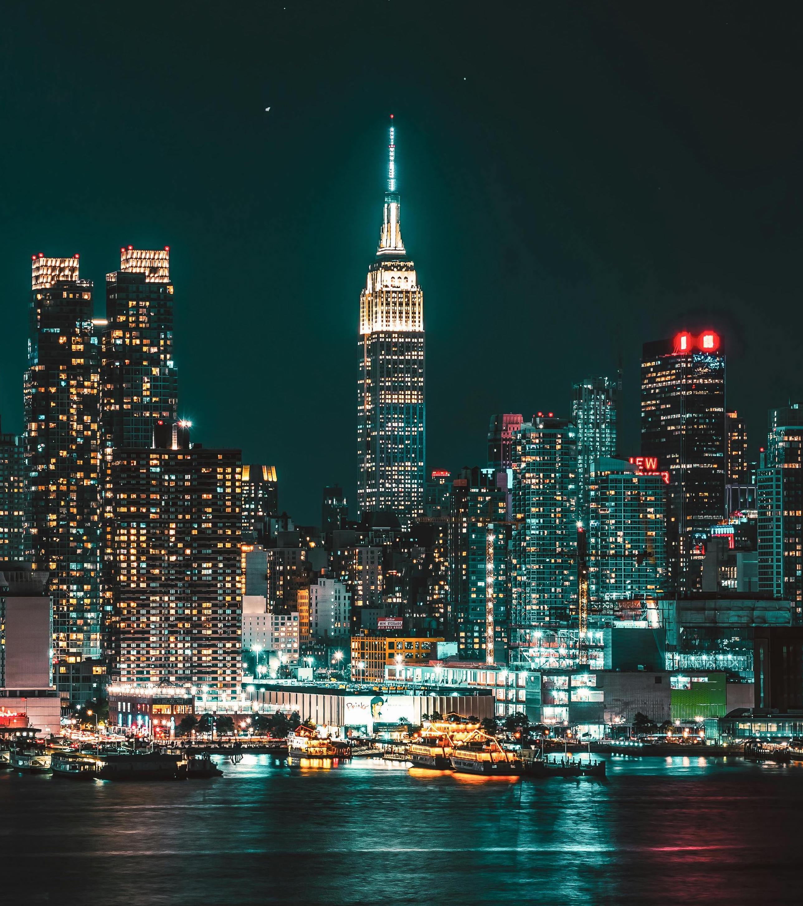 New York City skyline at night with Empire State Building